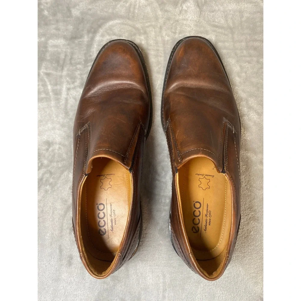 ECCO Helsinki Slip On EU 42 US 8-8.5 Brown Leather Comfort Loafers Dress Shoes